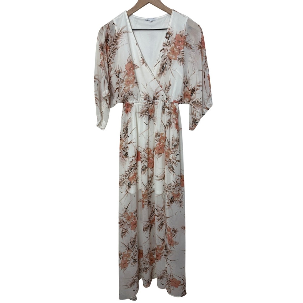 Baltic Born Kia Kimono White Floral Print Maxi Dress XS Formal Party Boho Resort